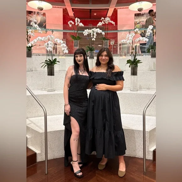 Abercrombie & Fitch Midi Dress Black Off The Shoulder Ruffle - Picture 7 of 7